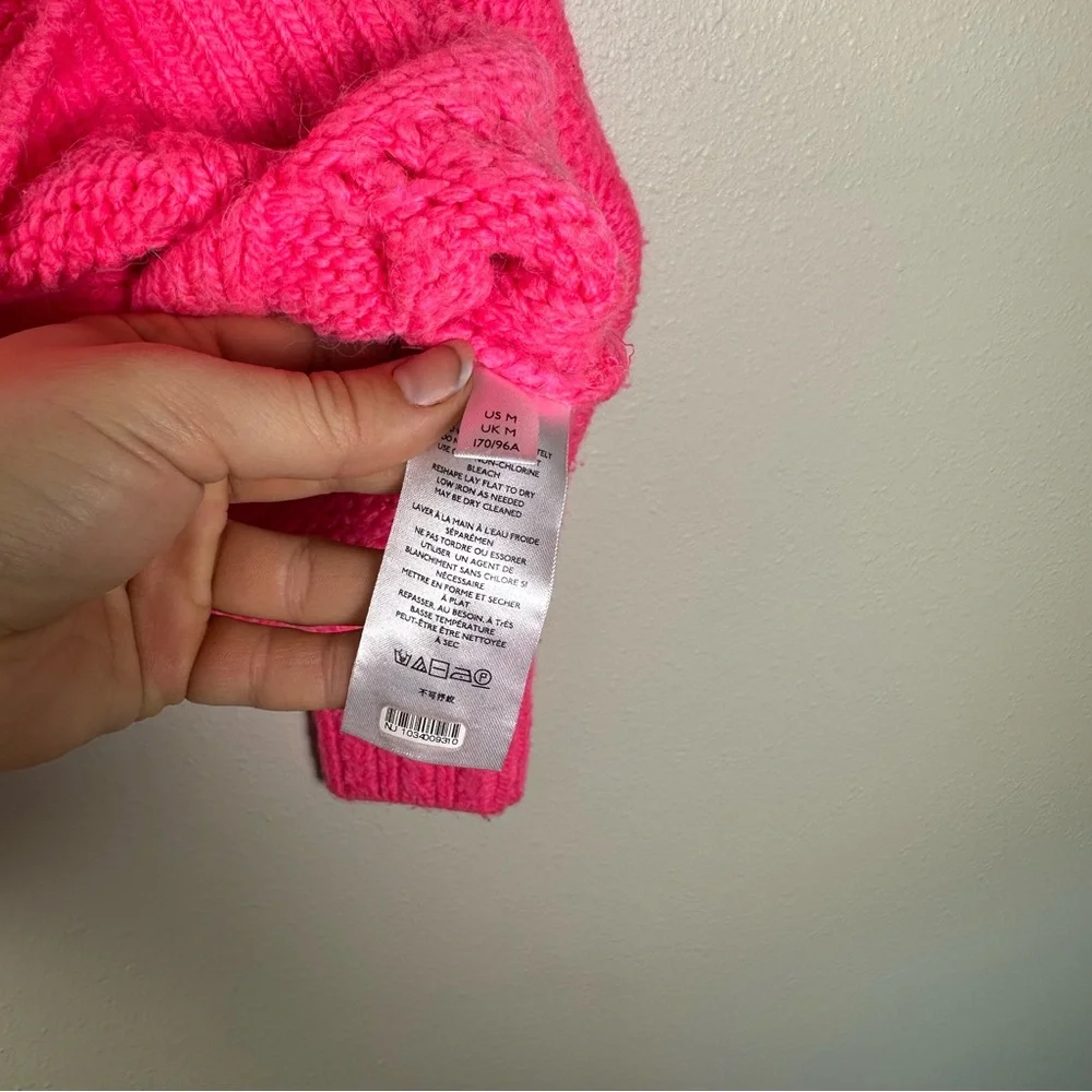 ANTHROPLOGIE Size Medium Vibrant Coquette Cable Knit Mock Neck Neon Pink Sweater